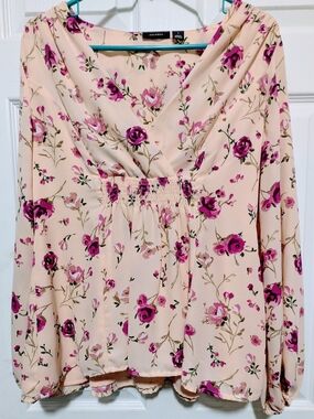 Halogen Blush Pink Floral Babydoll Top Women’s Small Romantic Feminine Peplum